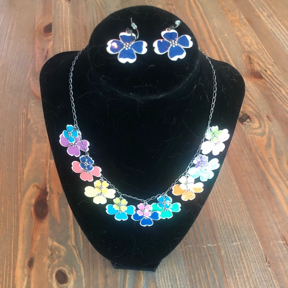 Colorful Anne Koplik Floral Necklace/ Earring Set - Picture 1 of 5